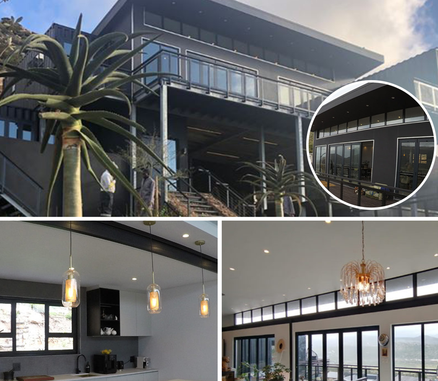 Modern shipping container home lighting